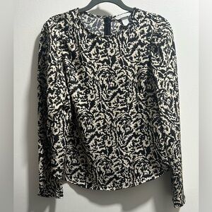 H&M Cream & Black Printed V-Neck Blouse